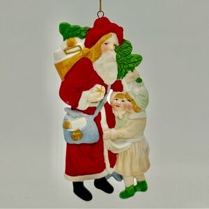 Festive Santa and Children Christmas Ornament Porcelain 5”